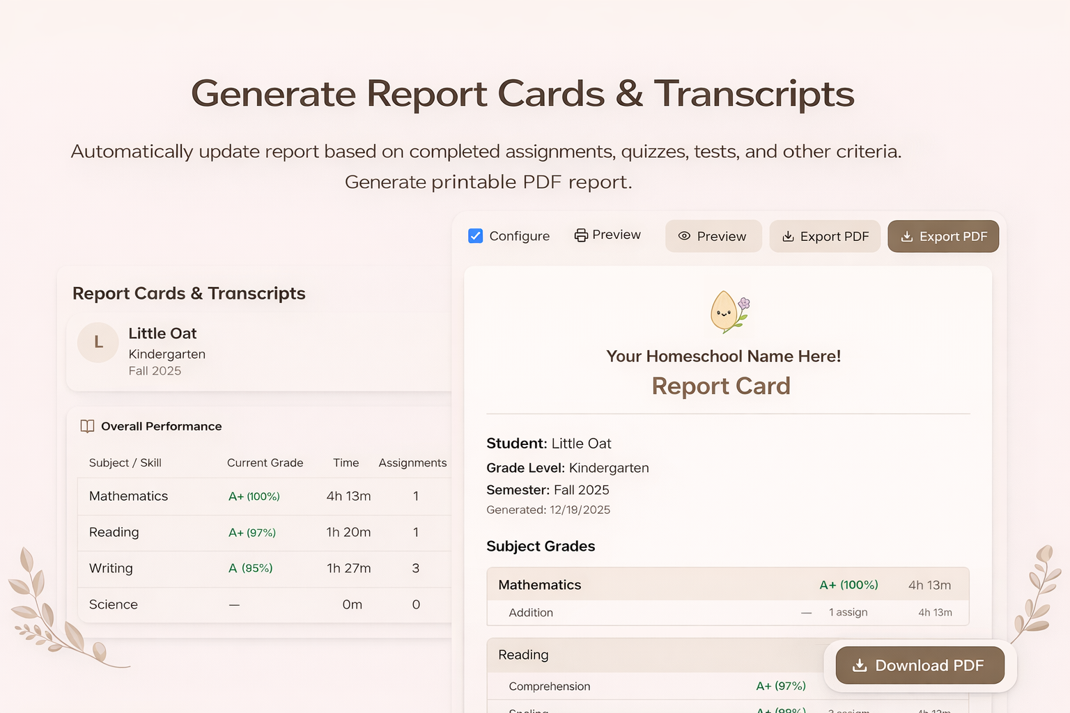 Generate report cards and transcripts